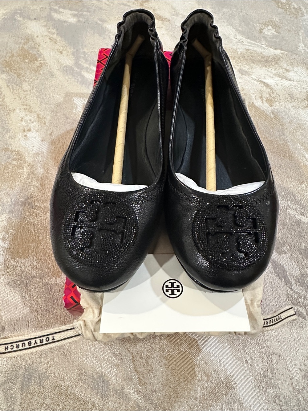 Tory Burch Minnie Travel Ballet Flat in Perfect Black with Crystal Pave